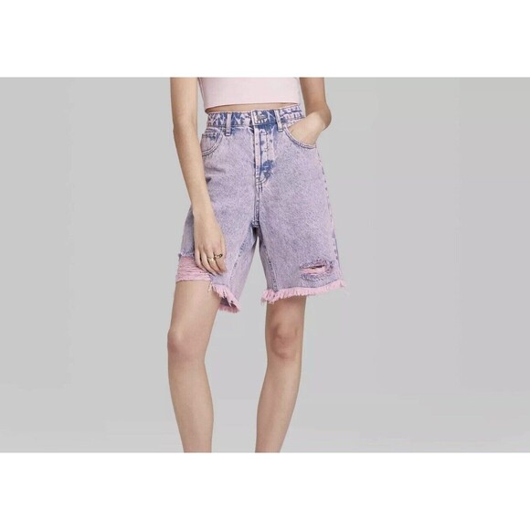 NEW Wild Fable High Rise Pink Denim Bermuda Shorts Size 24W - Picture 1 of 9